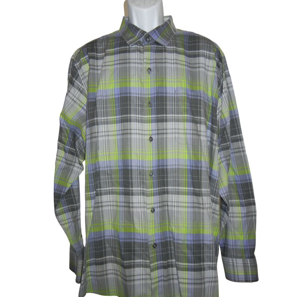 Tommy Bahama Tropical Shirt Men Size XL Green Plaid Pima Cotton Button Down LS
